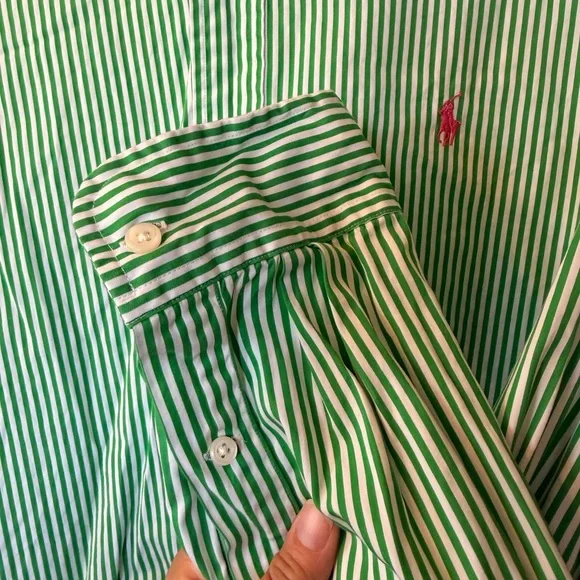 Ralph Lauren Men's Green and White Striped Shirt - Picture 5 of 9